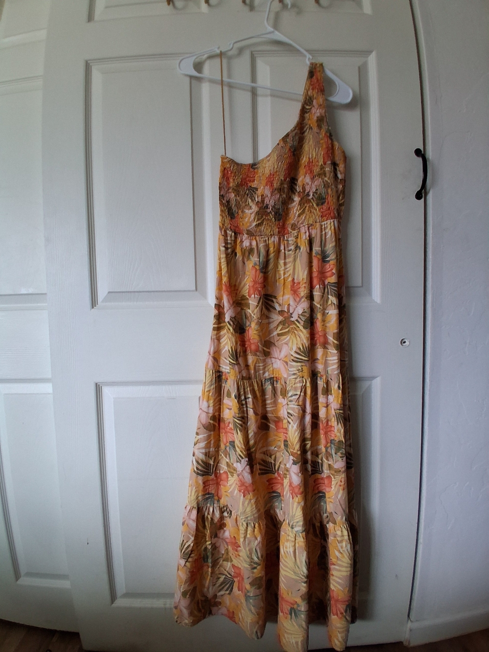 Time and Tru One-Shoulder Floral Maxi Dress in Yellow and Peach